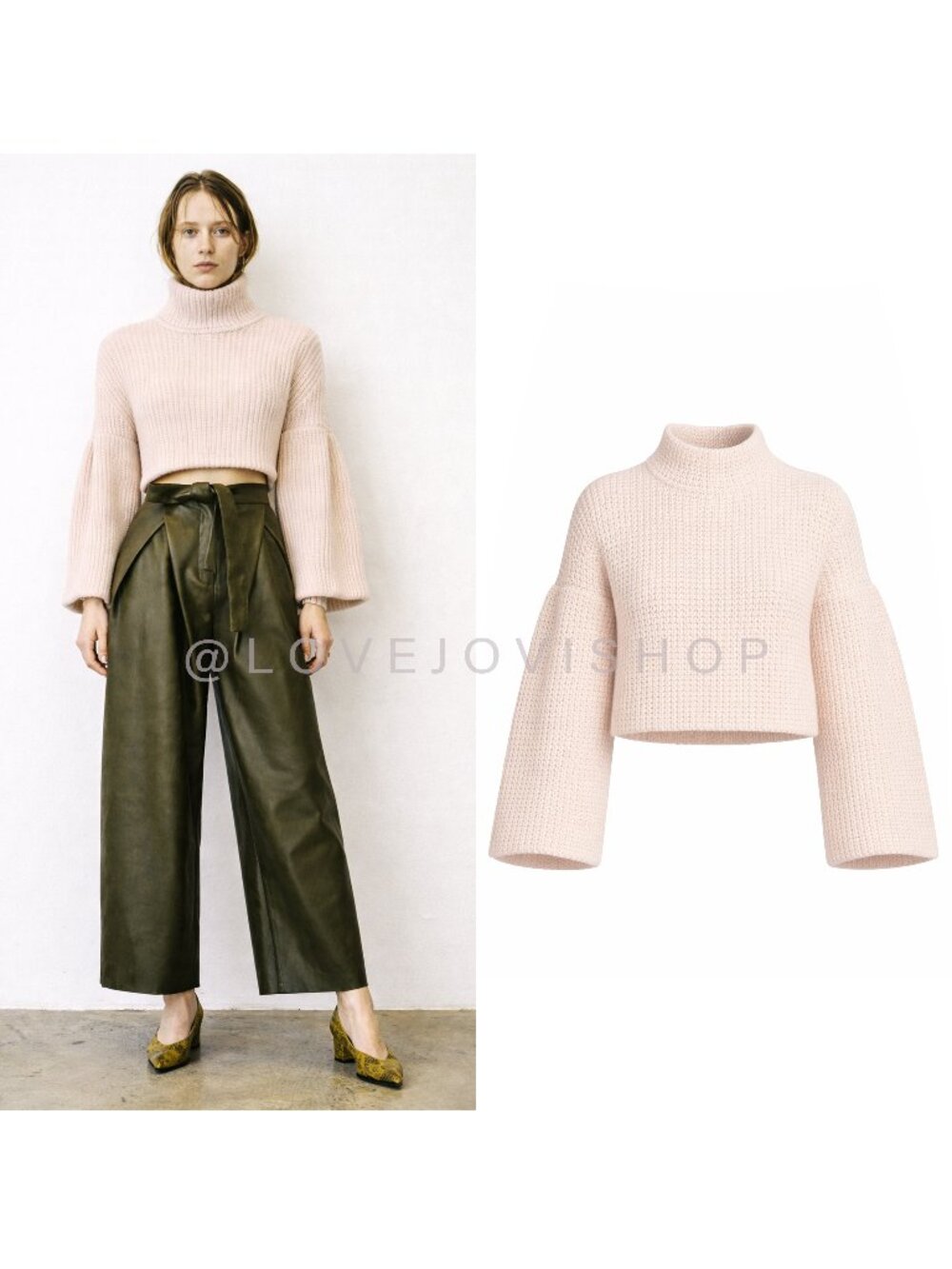 Sweater | Autumn Cashmere Cropped Knit Pullover Blush Dome Statement Sleeve | M